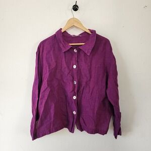 Bryn Walker Purple Linen Button Down Shirt Large